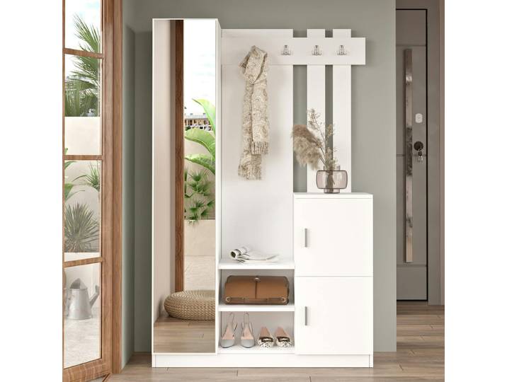 Vestiaire d'entrée avec miroir MARFA - Blanc