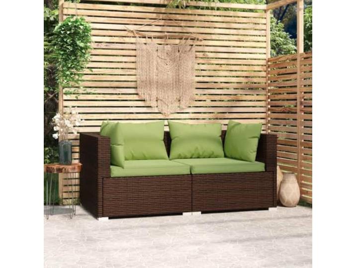 WDGJJFECNMUEHI Résine tressée imperméable Salon de Jardin Modulable Brun Canapé 2 places avec coussins Marron Résine tressée Meuble de Jardin Extérieur Modulaire Durable avec Accoudoirs