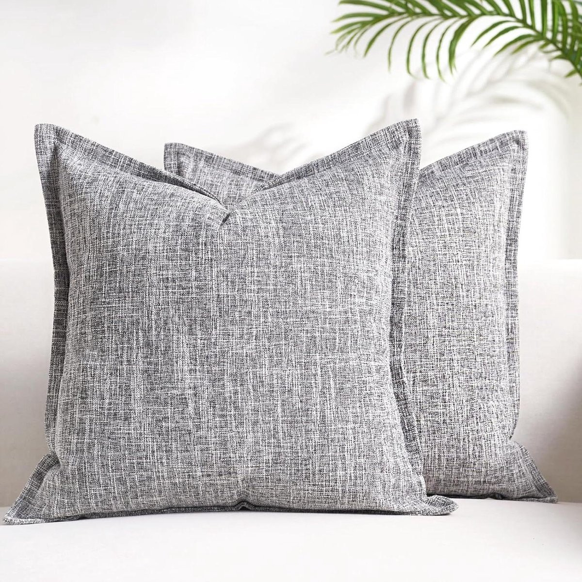 Set van 2 Zilvergrijze Kussenhoezen van Linnenlook Stof - 40 x 40 cm