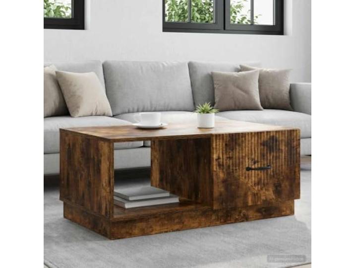Couchtisch Räuchereiche 90 x 50 x 37 cm Holzwerkstoff mit Pendeltüren Rechteckig, Pendeltüren, Stauraum, Bargriffe schwarz, Holzwerkstoff, für Wohnzimmer, Vintage-Stil