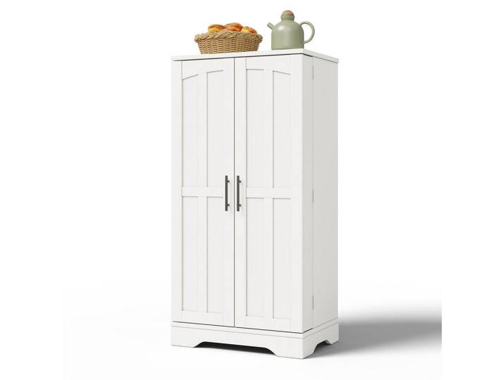 Redom Hochschrank mit LED-Sensorlicht, 3D-Wellenmuster aus Mdf, verstellbares Regal, 120/60/40 cm, Weiß, 60x120x40 cm, Esszimmer, Anrichten, Buffetschränke