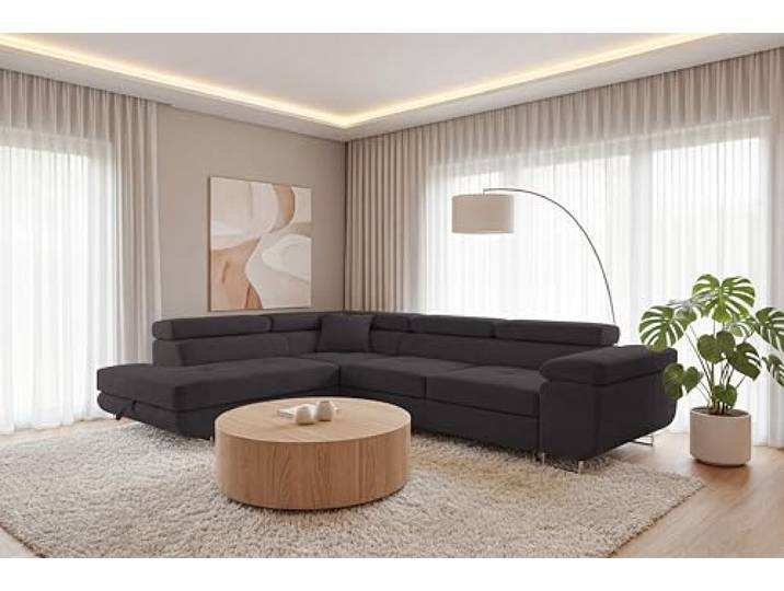 SOFILAND Ecksofa Luca L-Form mit Schlaffunktion und Bettkasten, wasserabweisender Velour, haustierfreundlich (Graphit, Links)