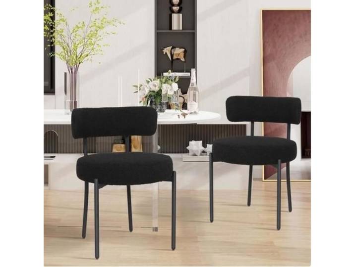 MIPAN. Lot de 2 Chaises salle manger (Velours Teddy) - Chaises de Cuisine - Chaise de ergonomique - Assise rembourrée - Noir