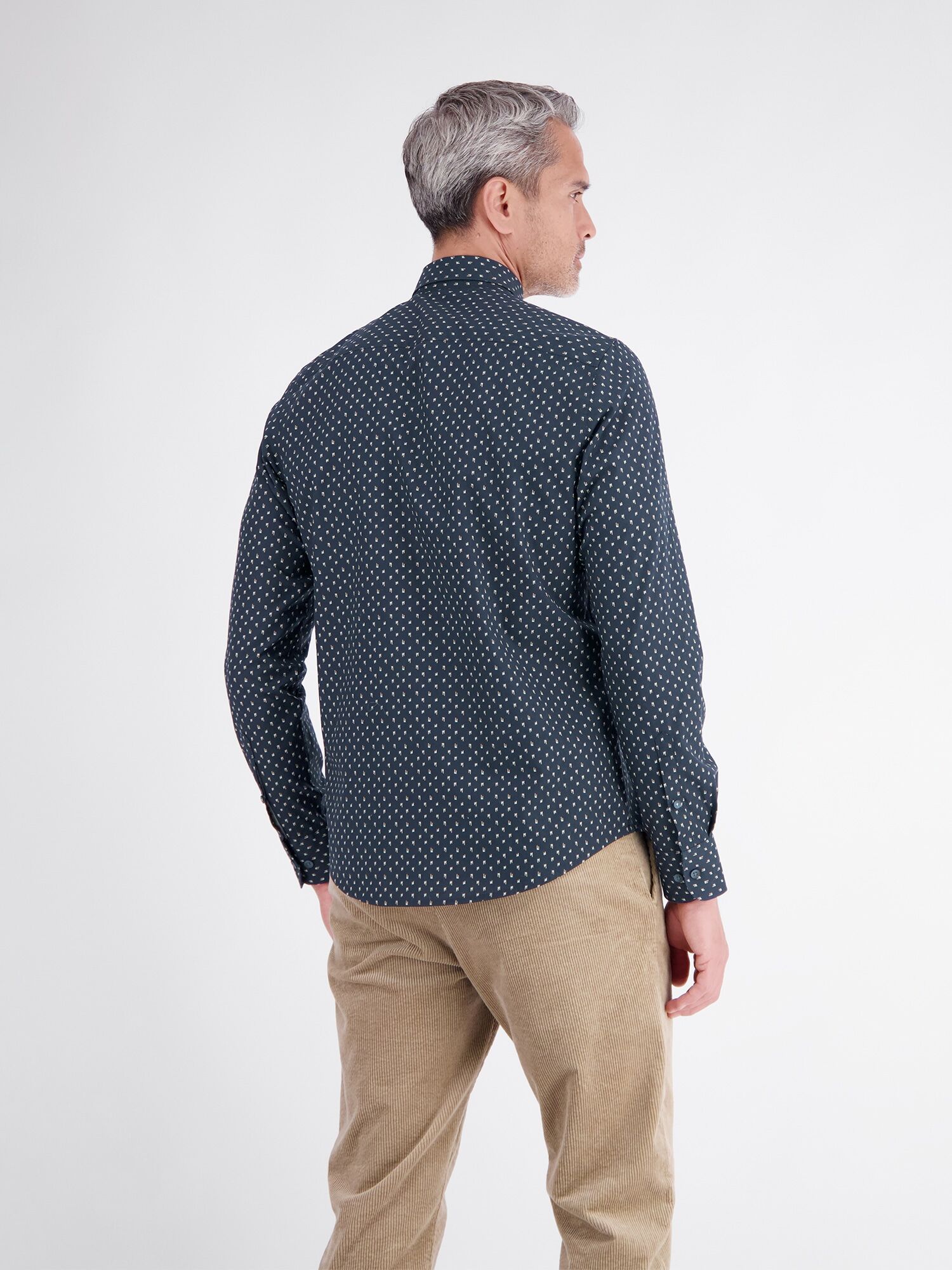 Langarmhemd LERROS "Sportives Herrenhemd mit modischem Minimalprint", Herren, Gr. S, Normalgrößen, classic navy, 100% Baumwolle, Hemden Langarmhemd
