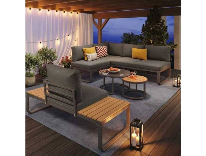 Ensemble de canapé de jardin complet 4-5personnes 2canapés+2 tables empilables cadre résistant livraison 2 coli SALON BAS DE JARDIN