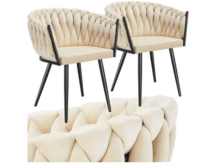 Set Esszimmerstuhl Astano Samt, Knotendesign - Sand, 2er Set