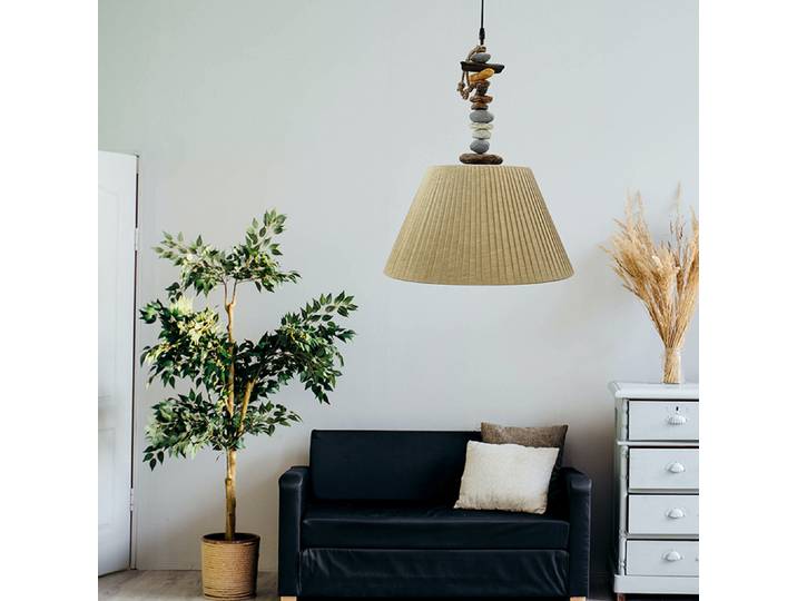 Suspension Stoney 45 x 110 x 45cm Beige Coton E27