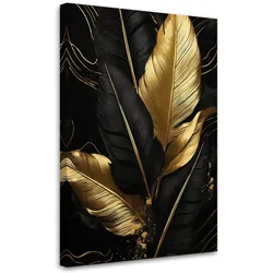 WANDBILD schwarze und goldene palmblätter