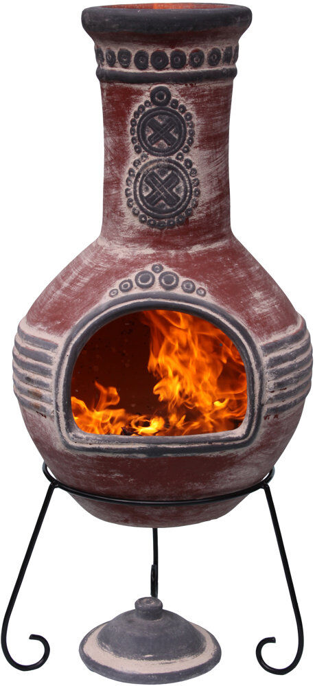 Gardeco Azteca Round Clay Charcoal and Wood Burning Chimnea Red 125cm H X 50cm W X 50cm D