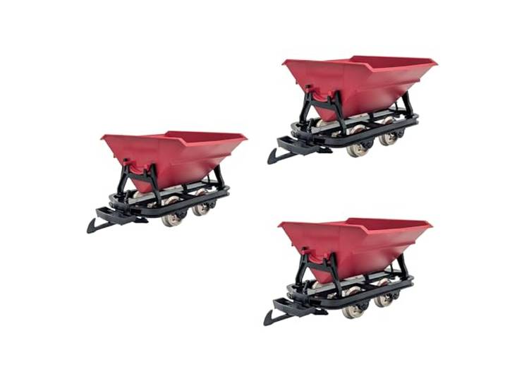 ML-Train 3er Set Kipplore Grubenhunt Feldbahnwagen rot Selbstbauwagen/Bausatzwagen – Gartenbahn Spur G