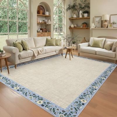 Garvee Rustic Floral Edge Washable Area Rug