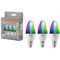 3er-Pack OSRAM E14 SMART+ MATTER Classic B40 LED-Lampe 4,9W wie 40W Multicolor 2700-6500K - Matter over WiFi, App- und Sprachsteuerung, 16 Mio. Farben