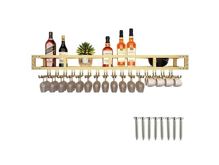 SAGIDAR Hängende Bar Weinglasregal, Metall Weinglashalter Regal, Gläser-Aufbewahrung Gold/Schwarz, Einfacher Zugang, 60cm-150cm, Nicht Leicht Zu Beschädigen, Für Hausbar, Küche, Bar