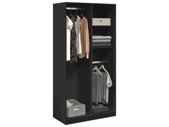 NEW 2026  Garde-robe/ARMORIE HAUTE Pour chambre Noir 100x50x200 cm Aggloméré L4916