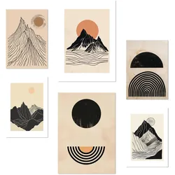 POSTER Set Mit 6 Geometrische Berge Vintage Braun Schwarz & Erdtöne A3 & A4 Rahmenlos