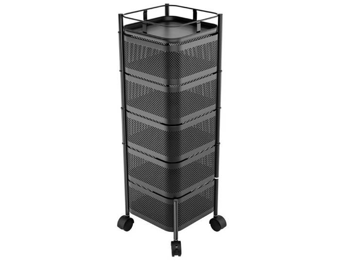Chariot de cuisine - BIPLUT - Panier rotatif - 5 niveaux - Acier au carbone - Noir 30x30x90cm