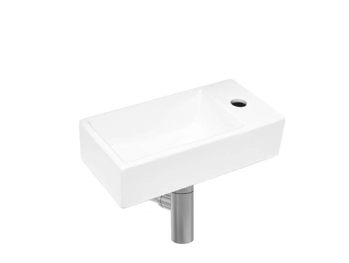 Brevis Lave-mains suspendu avec trou pour robinetterie à droite, 40,5x20,5x10,5cm + Siphon (SATBRE4020SR-SET2)