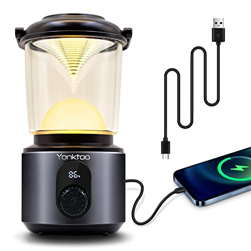 Yonktoo Oplaadbare LED campinglamp met 10400 mAh accu en LCD-scherm