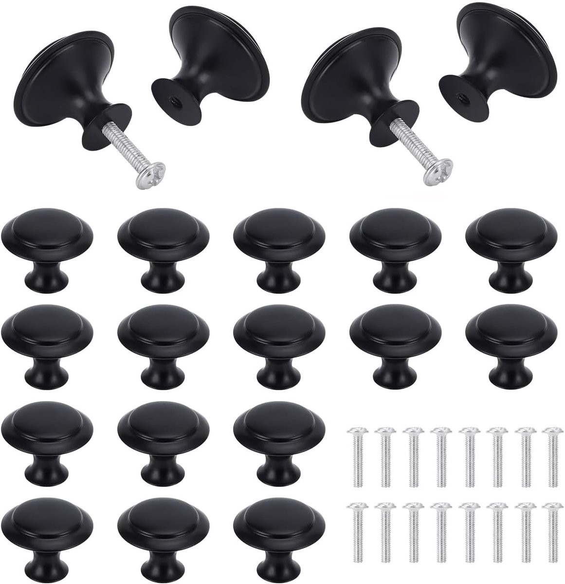 Matzwarte Ladeknop Set van 16 stuks - Ronde Meubelknoppen - Diameter: 30 mm