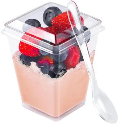 The Handy Homestead Premium Clear Plastic Dessert Cups With Lids & Spoons Pudding & Party Serving Cups flat Cover
