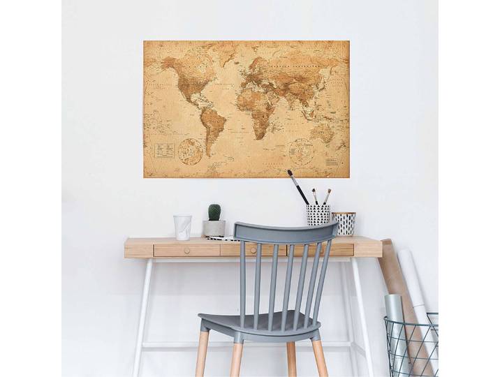 Poster Weltkarte sépia Papier Beige 61 x 92 x 0cm