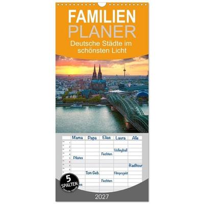 Familienplaner 2027 - Deutsche Städte im schönsten Licht mit 5 Spalten (Wandkalender, 21 x 45 cm) CALVENDO