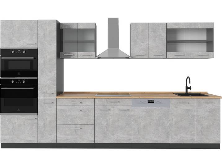 Cuisine complète Vicco R-Line Béton/Anthracite 350cm \, PT Chêne\, Model 53652