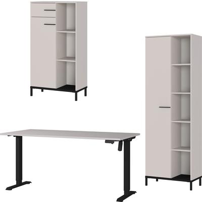 Büromöbel-Set GERMANIA "GW-Rovigo", beige (kaschmir, schwarz), B:318cm H:190cm T:80cm, Holzwerkstoff, Metall, Arbeitsmöbel-Sets, Büromöbel-Set, Schreibtisch elektrisch höhenverstellbar