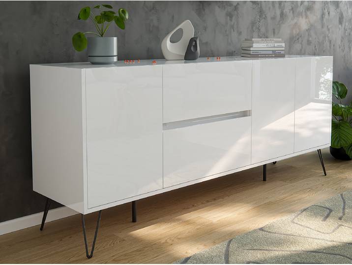Meuble TV Industrial Panneau aggloméré plaxé Blanc/Blanc brillant 76cm