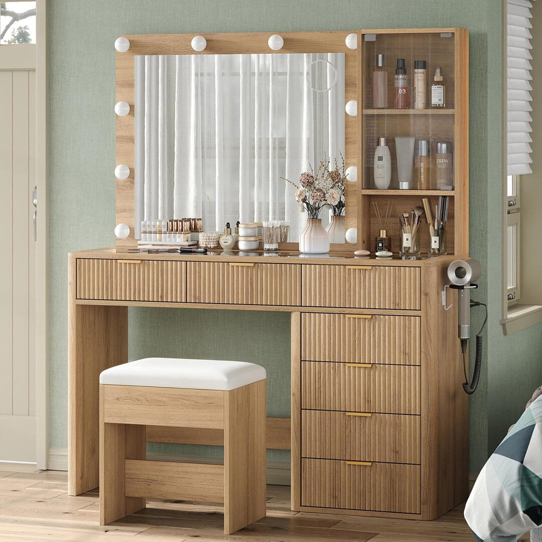 17 Stories Tamya Dressing Table Natural Oak 136cm H X 120cm W X 40cm D