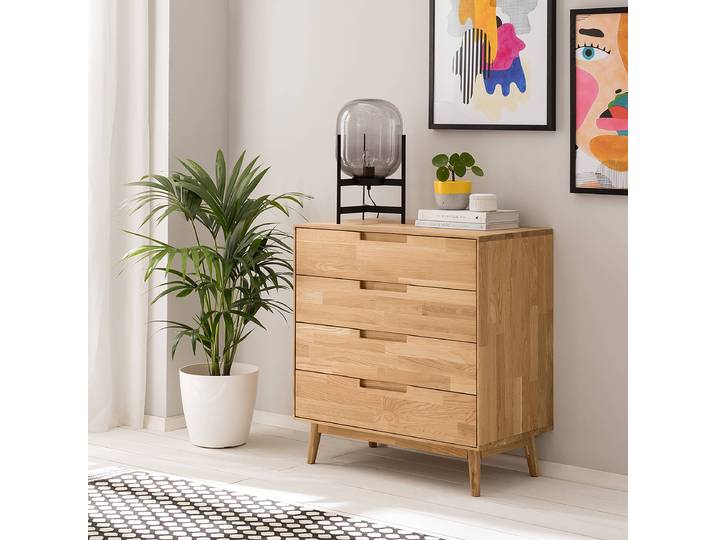 Massive Kommode 80 x 90 x 40cm Braun/Eiche