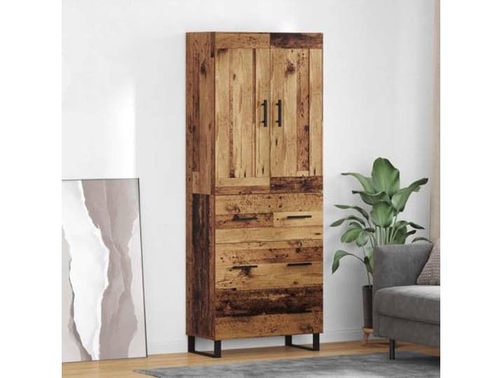 Elegantes Highboard mit Eisenbeinen – Modernes Aufbewahrungshighboard, Stilvolles Highboard aus Holzwerkstoff, mit viel Stauraum und Türen in Weiß