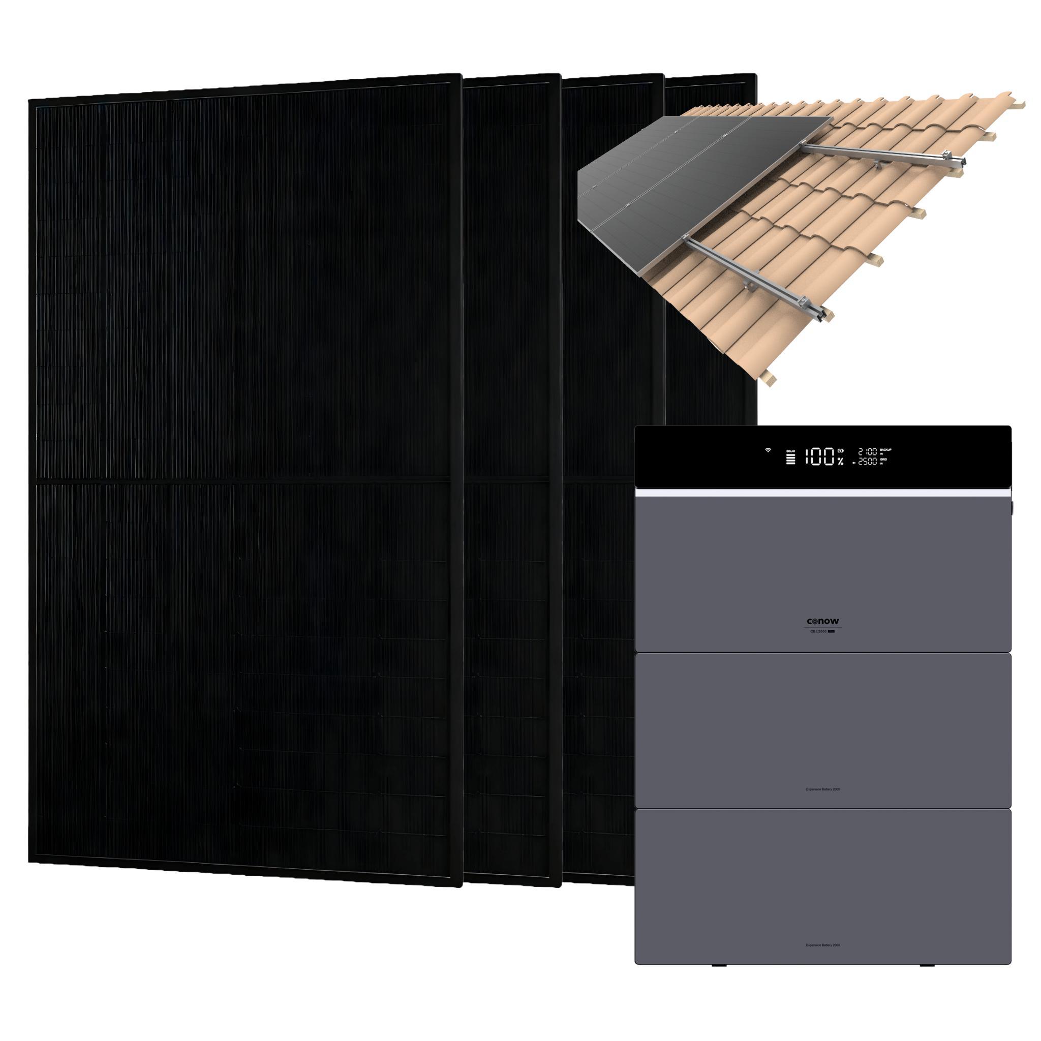 Conow CBE2000 Pro Balkonkraftwerk 1820W mit 4× JA Solar 455W Glas-Glas Modulen, Dachziegel-Montagesystem,2 Batterie