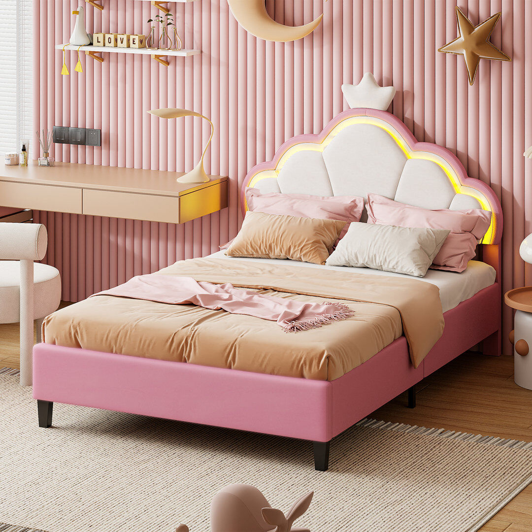 Harriet Bee Torfred Princess Bed With LED Light Pink Single (3')