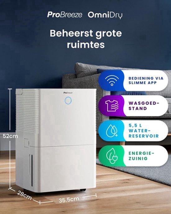 Luftentfeuchter mit WLAN - 40 Liter Kapazität pro Tag - 5,5 Liter Tank - Weiß - Automatisch und leise - Für große Räume