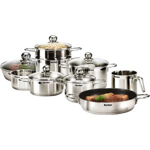 Karcher Topfset Jette 113577, Edelstahl, induktionsgeeignet, mit 5 Glasdeckeln, 8-teilig