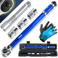 MASKO® Drehmomentschlüssel 6tlg. Set 40-210Nm 1/2 ' CV inkl. 3 Stecknüssen 17mm, 19mm, 21mm  und Verlängerung 125mm  inkl. Koffer +/- 4% Toleranz  Reifenschlüssel Auto Drehmoment-Schlüssel
