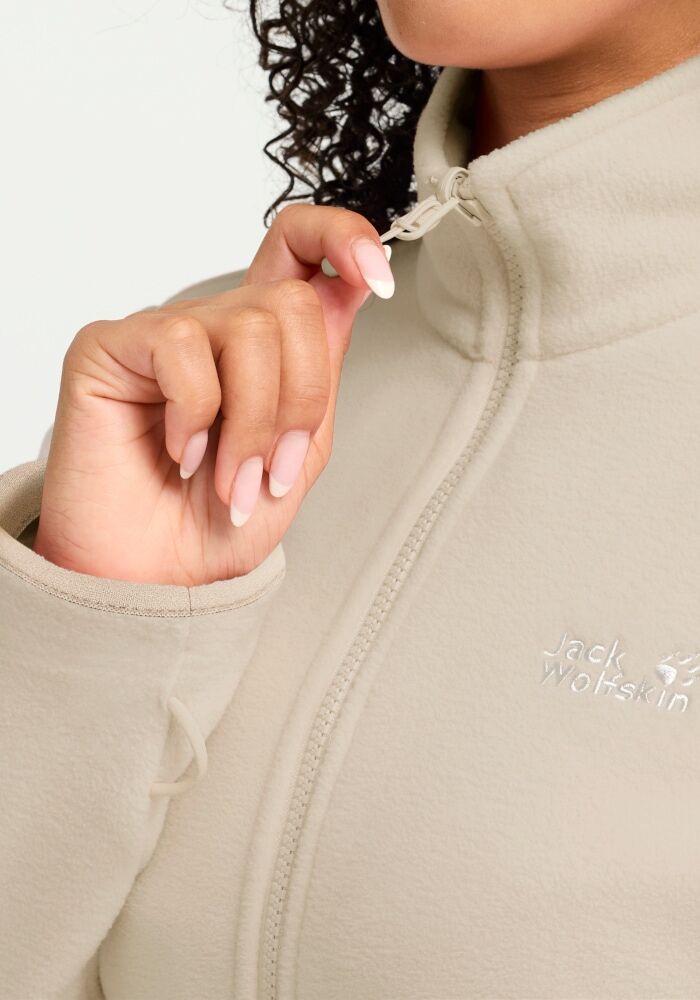 Fleecejacke JACK WOLFSKIN "TAUNUS 200 FZ W", Damen, Gr. XXL, oyster, Fleece, Obermaterial: 100% Polyester. Futter: 100% Polyester, Jacken Fleecejacke, als sportlicher Midlayer, für Wandern und Freizeit, wärmend oyster XXL