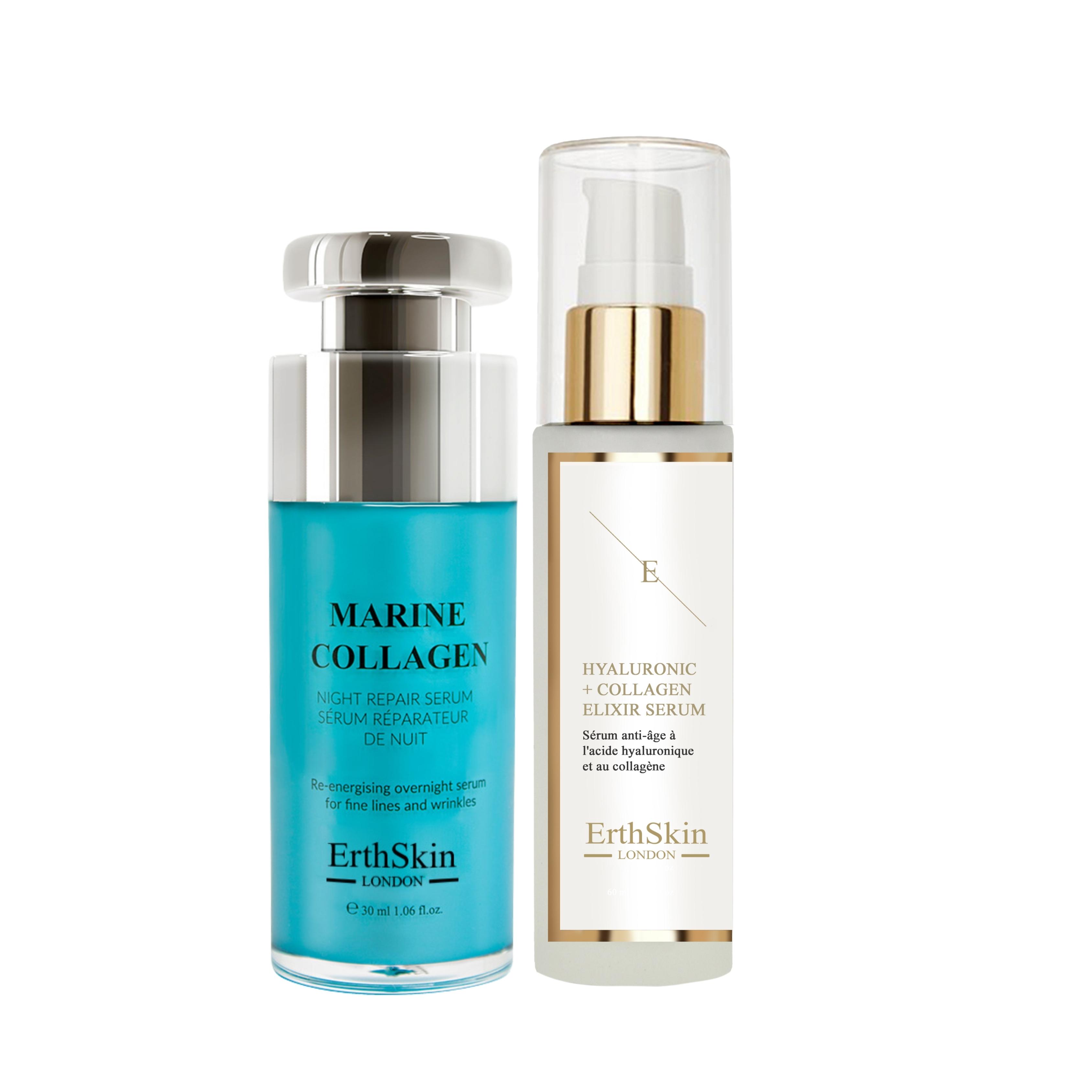 Hyaluronsäure- und Kollagenserum – 60 ml + Marine Collagen Night Repair Serum 30 ml