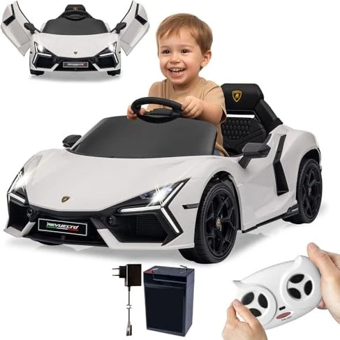 Ride-on Lamborghini Revuelto 2,4GHz, Kinderfahrzeug weiß, Fernsteuerung, Lithium-Ionen-Akku