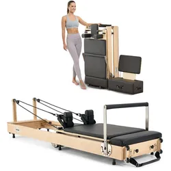 VEVOR faltbarer Pilates Reformer Trainingsgerät aus Holz für den Einsatz im Heim-Fitnessstudio, Pilates-Bett mit doppeltem Widerstand – Feder & Kordel, Ausrüstung mit Sitzbox, bis zu 181,44 kg