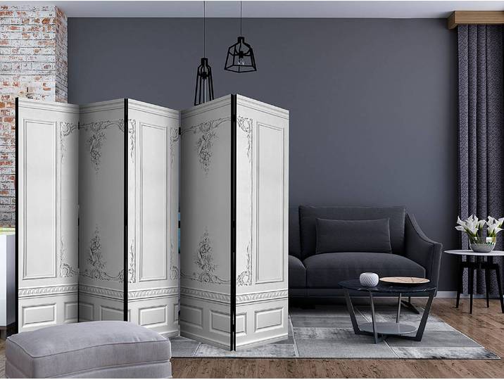 Paravent Palatial Wall Akustik Vlies auf Massivholz Grau 225 x 172 x 3cm