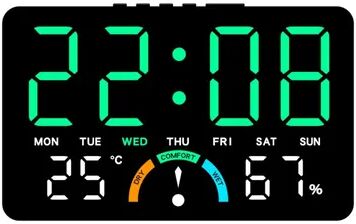 Perfect Picks Market Wall Mounted Electronic Wall Clock Multifunctional Temperature Digital LED Clocks Voice Control Display Table Clock black green
