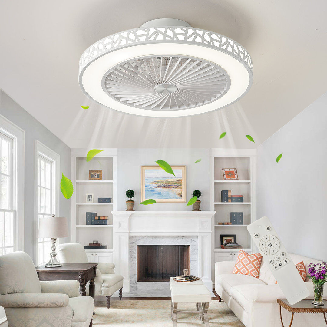 Brayden Studio Mordern Bladeless Ceiling Fans with Lights, 6 Speeds LED Ceiling Fan Lights for Bedroom White