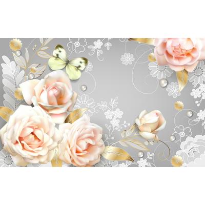 Fototapete PAPERMOON "Blumen mit Schmetterling", bunt, B:2,5m L:1,86m, Vlies, Tapeten