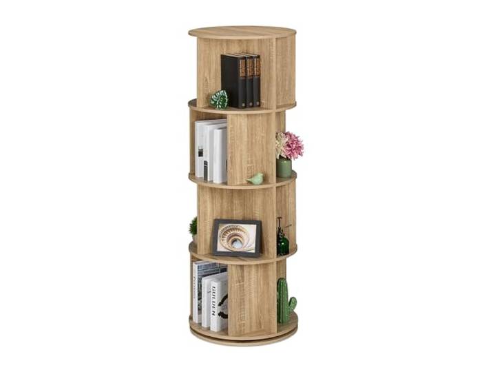 Relaxdays Bücherregal drehbar, mit Fächern, Holzoptik, Drehregal für Bücher & DVDs, Bücherturm, Größenauswahl, Natur