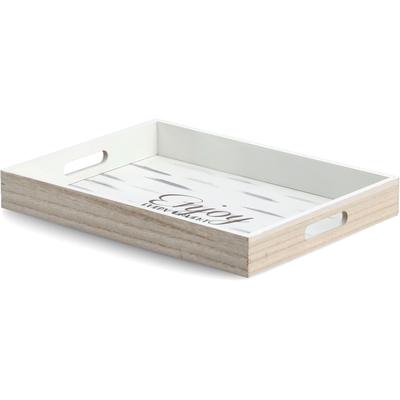 Tablett ZELLER PRESENT "Enjoy", weiß, B:30cm H:5,5cm L:40cm, Tabletts, Hochwertiges Poloniaholz