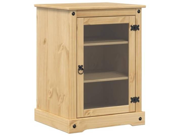 Kaorsrow Medienschrank Massivholz Kiefer HiFi Standregal 60x50x82 cm Vielseitiges Phonomöbel für das Wohnzimmer mit 3 Ebenen, stabiler Glastür und nostalgischem Honigwachs Finish.
