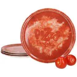 6x Perfetto Pizzateller Rot Ø 31,5 cm 6 Personen Porzellan Pizza Servier-Platte