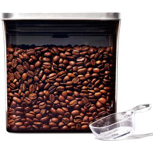 OXO Kaffeedose Steel Pop, aus Kunststoff / Edelstahl, luftdicht, braun, mit Löffel, eckig, 1,6 Liter